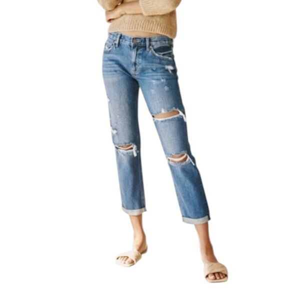 KanCan Veda Straight Leg Cropped Boyfriend Jeans Destroyed All Cotton 13/30 - Picture 1 of 9